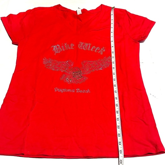 Daytona Beach Florida Bike Week Studded Red Motorcycle T-Shirt Women's L Large - Picture 6 of 8